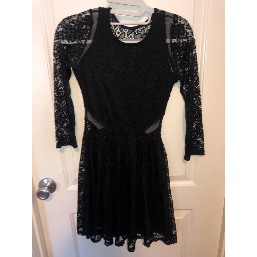 Black lacey partial sheer mini a line dress